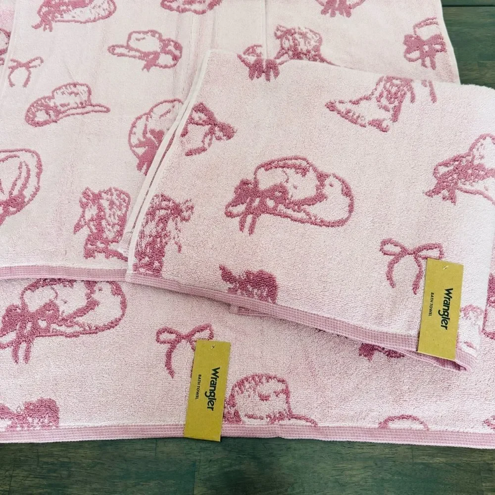 Wrangler Pink Cowboy Like Me Western Cowgirl Bathroom Bath Hand Towels Set